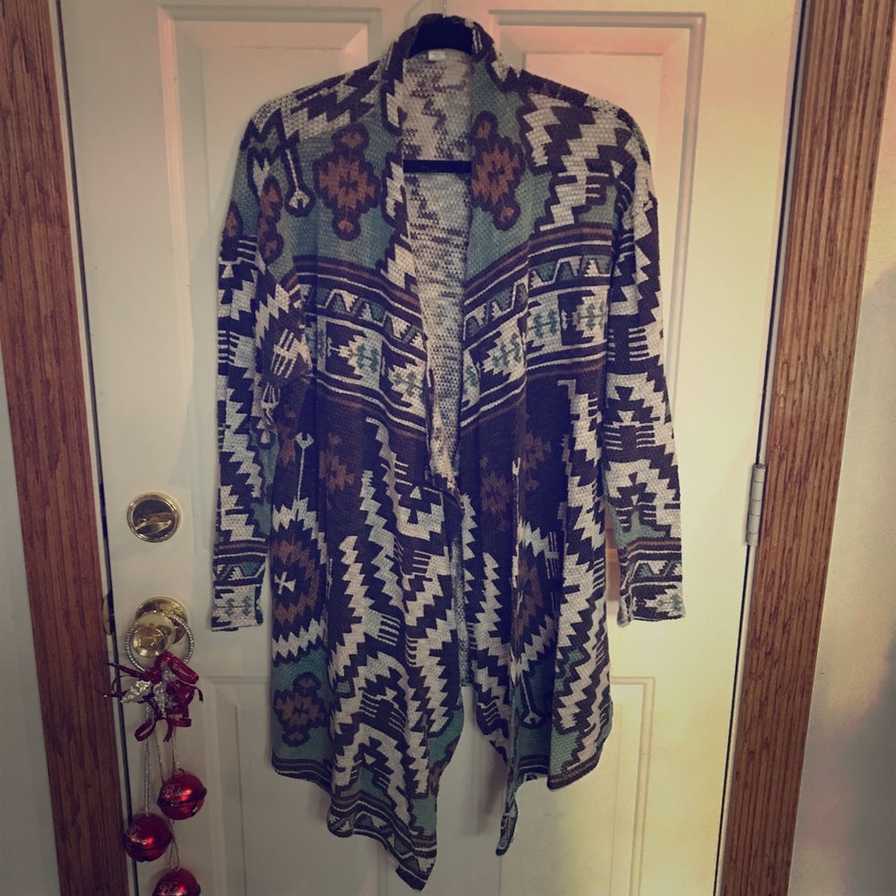 WNS XXL Teal & Brown Navajo Print Cardigan